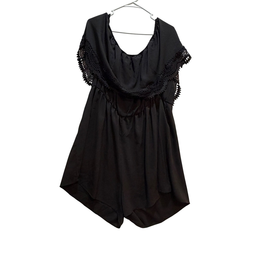Shein Curve Black Off The Shoulder Crochet Lace Trim Romper Plus Size 4XL Boho